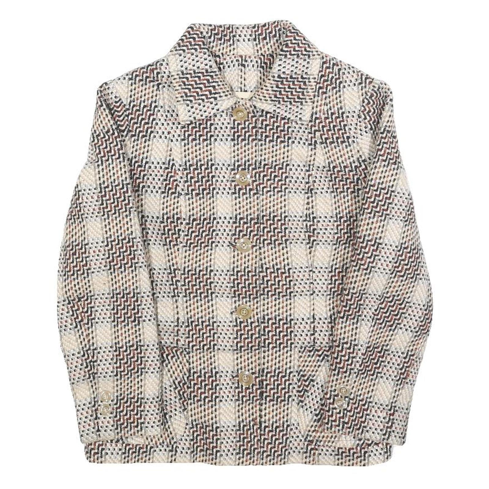 Womens Beige Brown Check Button Jacket XS Woven Classic Fit Casual Stylish