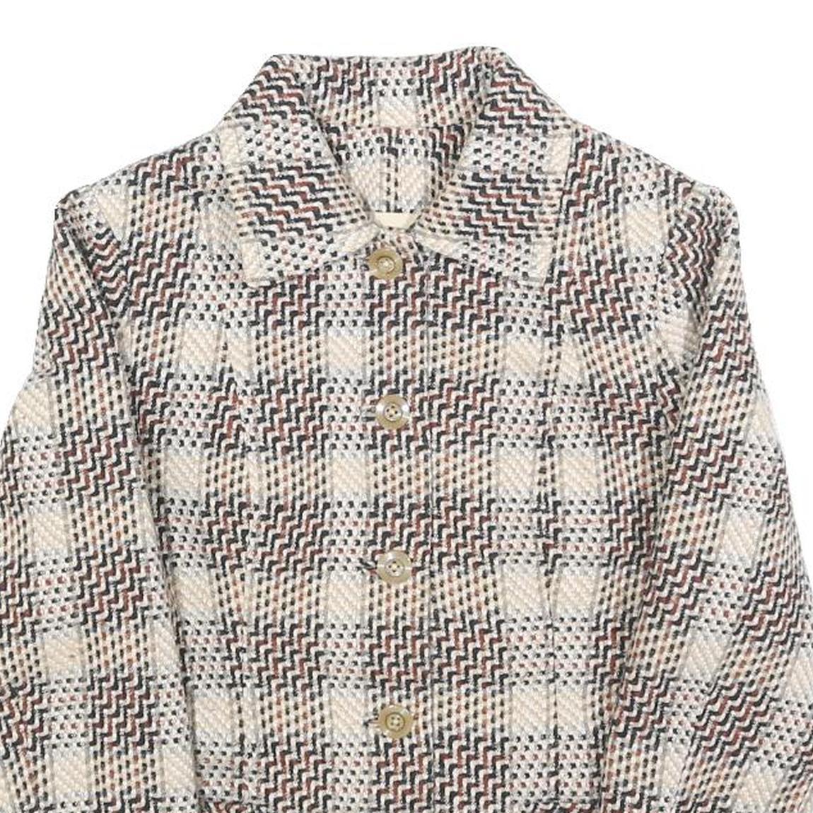 Womens Beige Brown Check Button Jacket XS Woven Classic Fit Casual Stylish