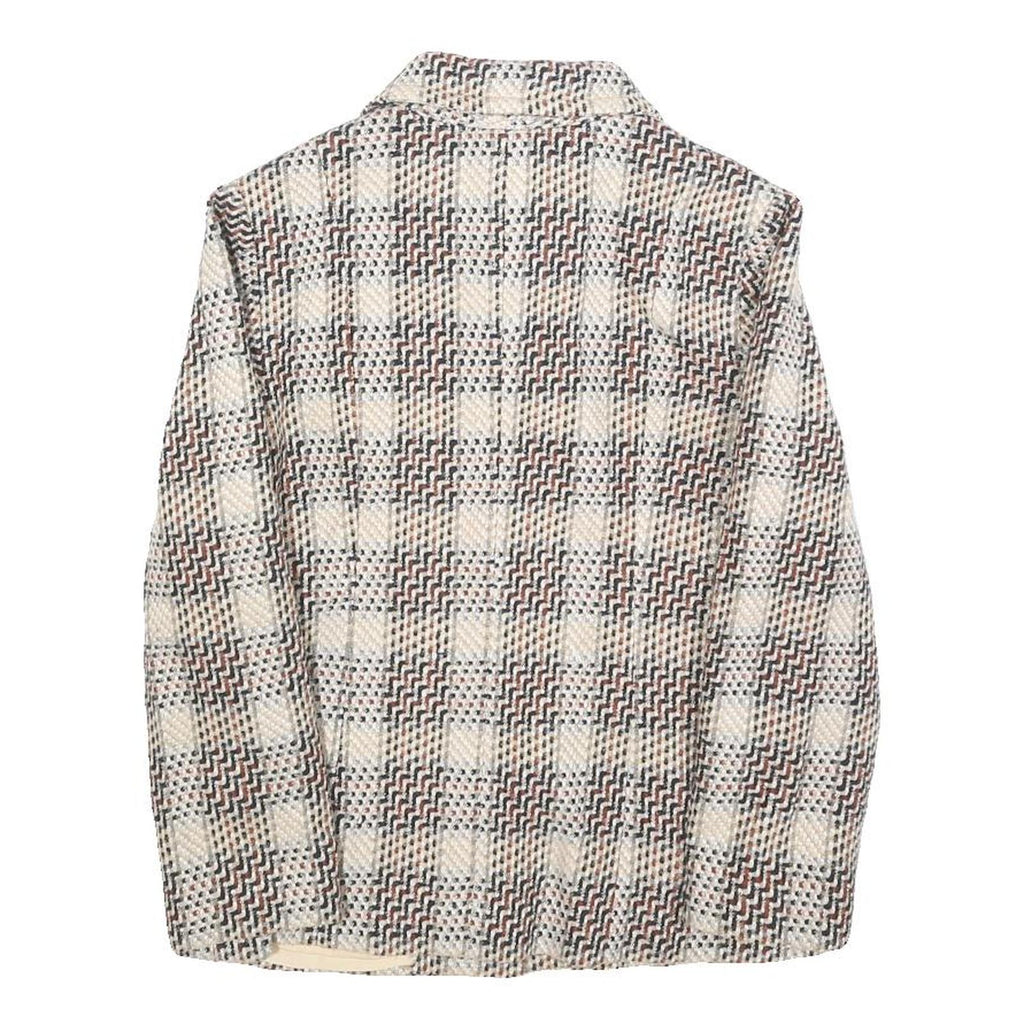 Womens Beige Brown Check Button Jacket XS Woven Classic Fit Casual Stylish