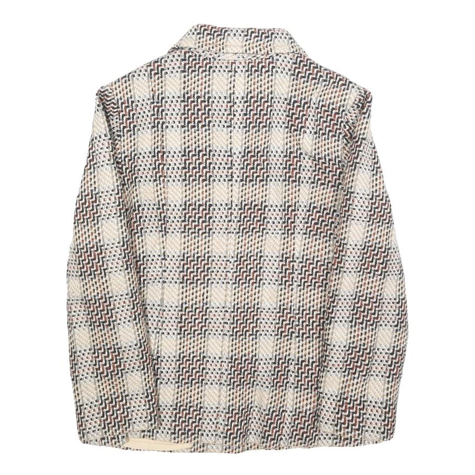 Womens Beige Brown Check Button Jacket XS Woven Classic Fit Casual Stylish