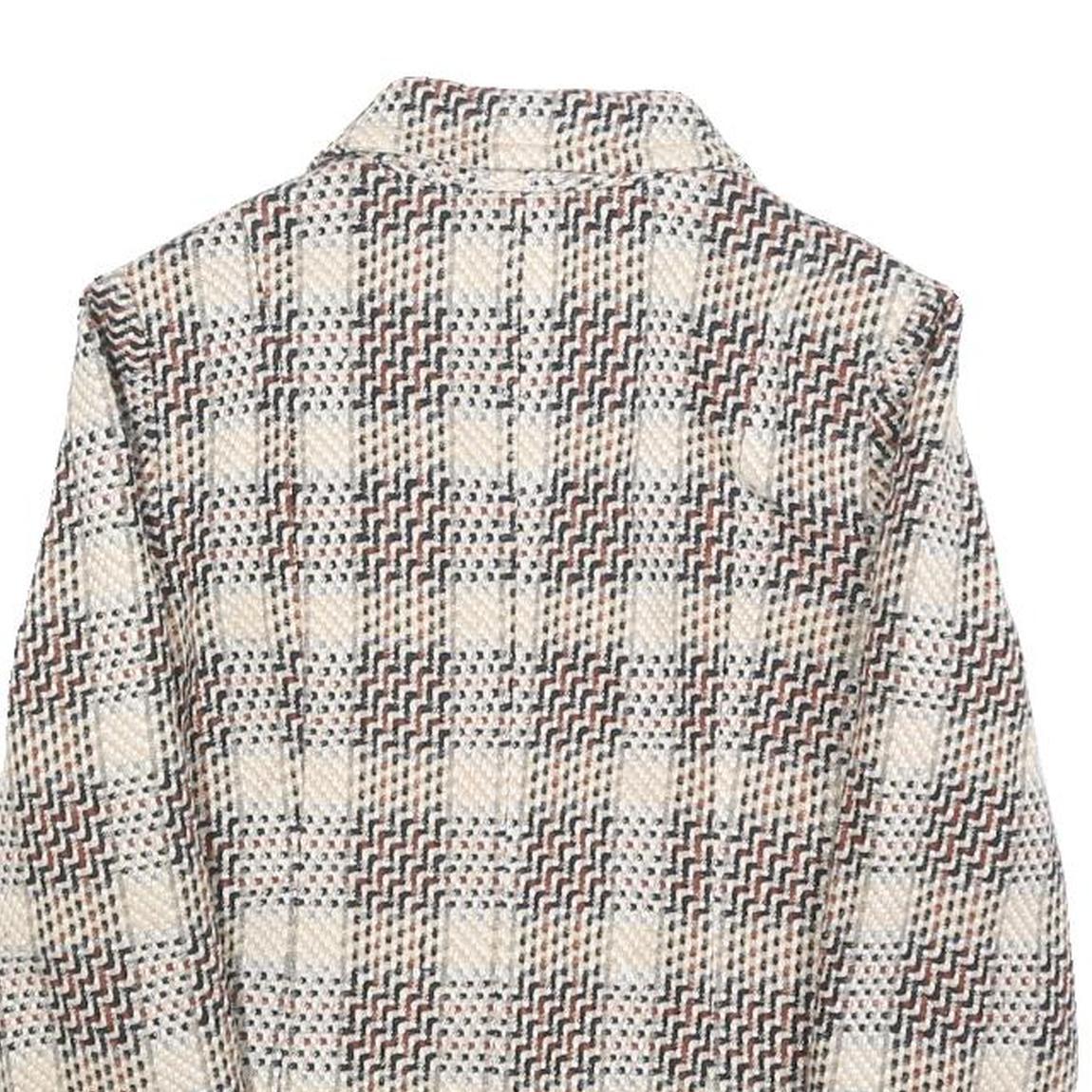 Womens Beige Brown Check Button Jacket XS Woven Classic Fit Casual Stylish