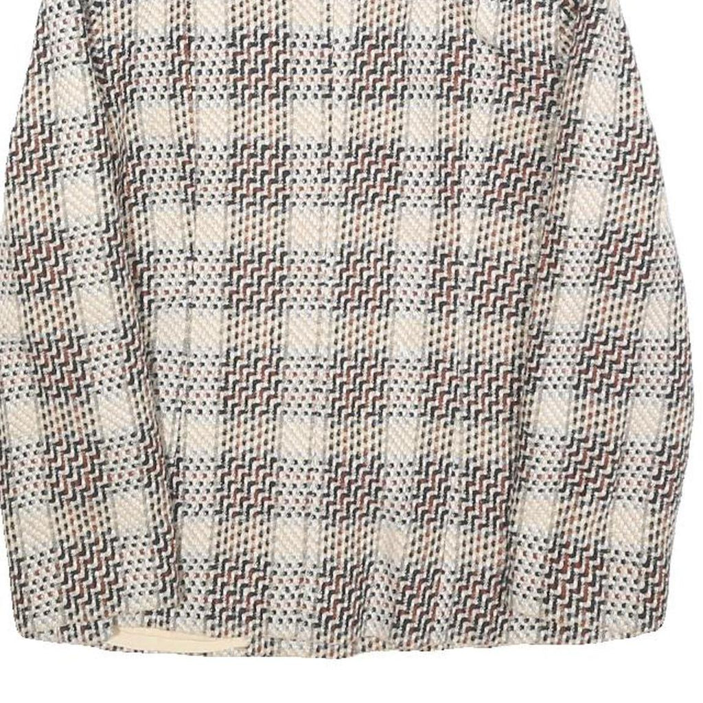 Womens Beige Brown Check Button Jacket XS Woven Classic Fit Casual Stylish