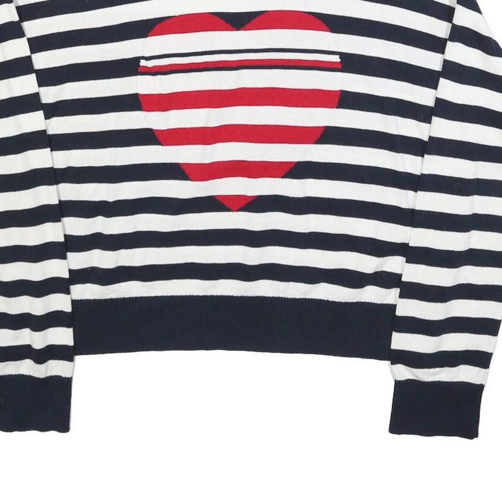 TOMMY HILFIGER Womens Navy & White Heart Patterned Cotton Blend Jumper Crew Neck