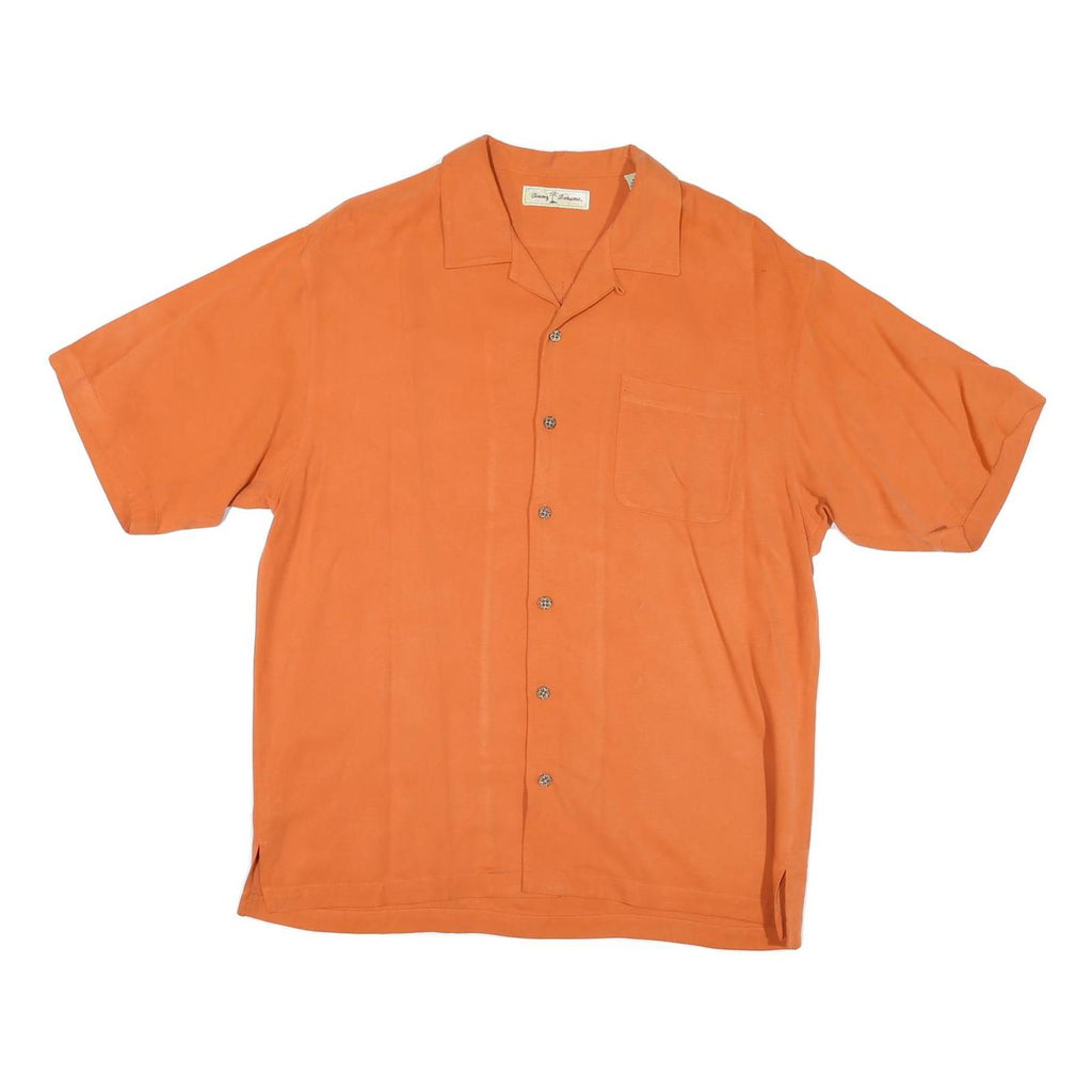 TOMMY HILFIGER Mens Orange Silk Shirt M Hawaiian Style Relaxed Fit