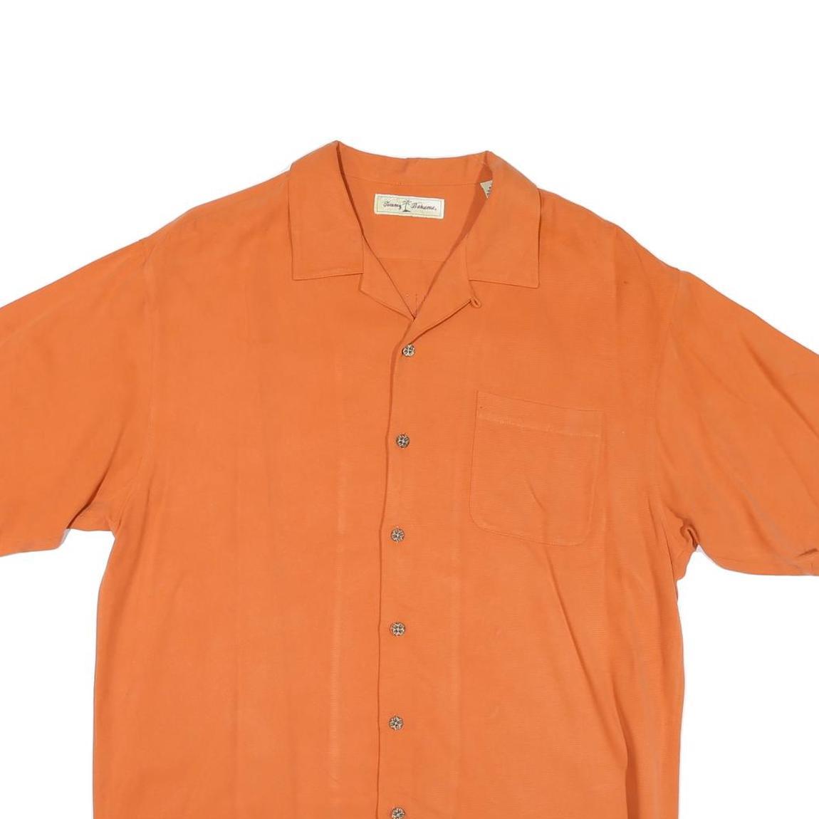 TOMMY HILFIGER Mens Orange Silk Shirt M Hawaiian Style Relaxed Fit