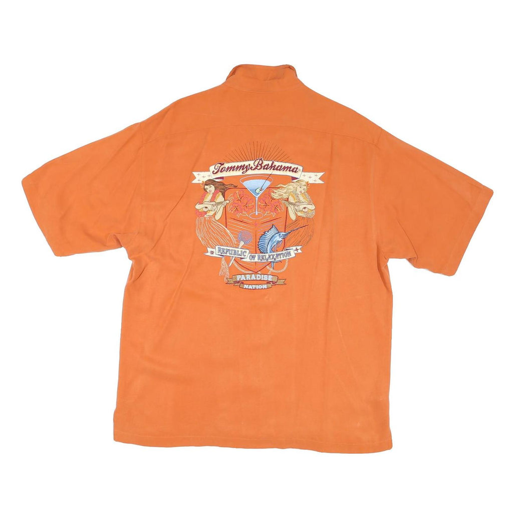 TOMMY HILFIGER Mens Orange Silk Shirt M Hawaiian Style Relaxed Fit