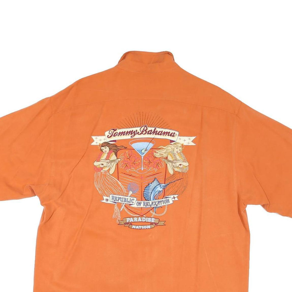 TOMMY HILFIGER Mens Orange Silk Shirt M Hawaiian Style Relaxed Fit