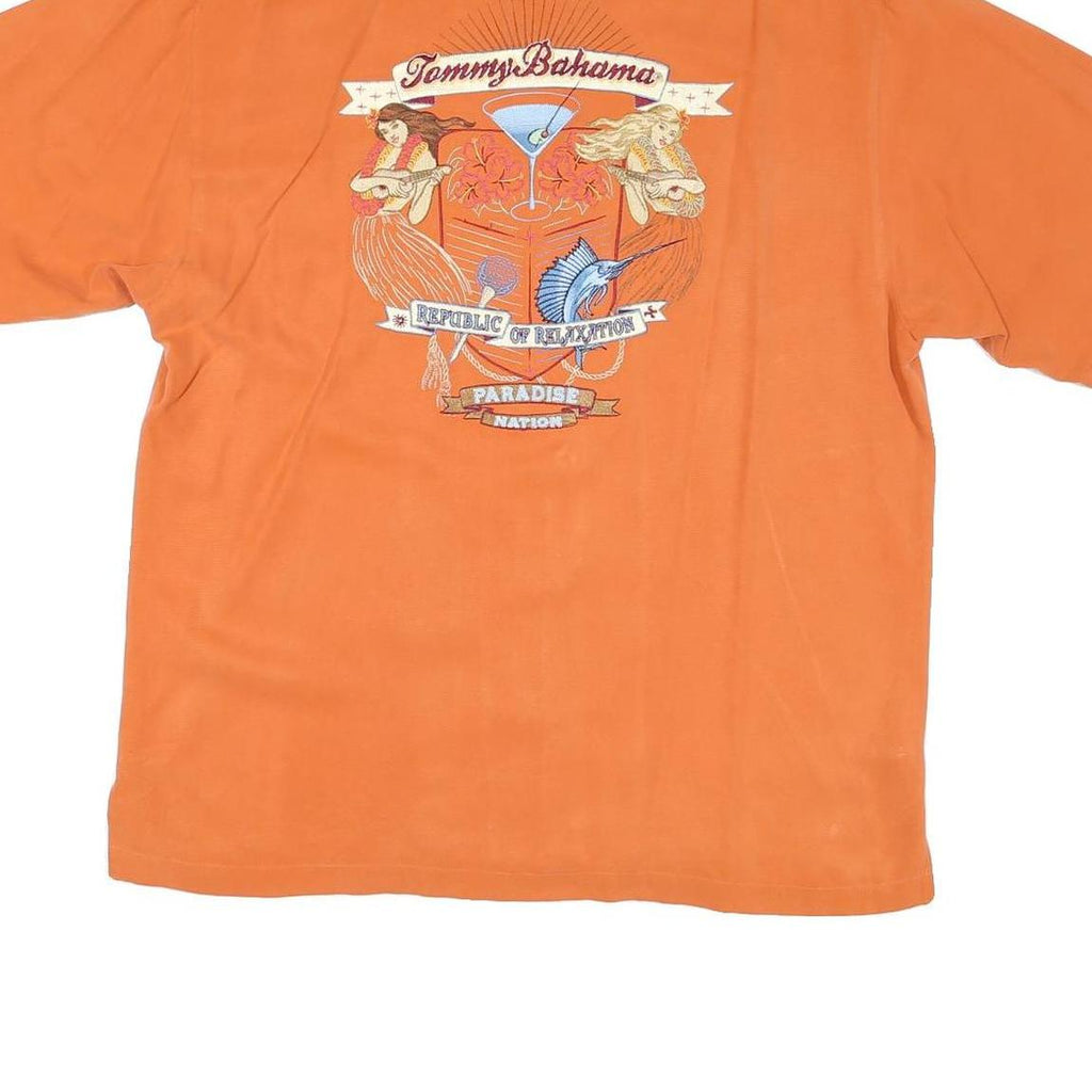 TOMMY HILFIGER Mens Orange Silk Shirt M Hawaiian Style Relaxed Fit