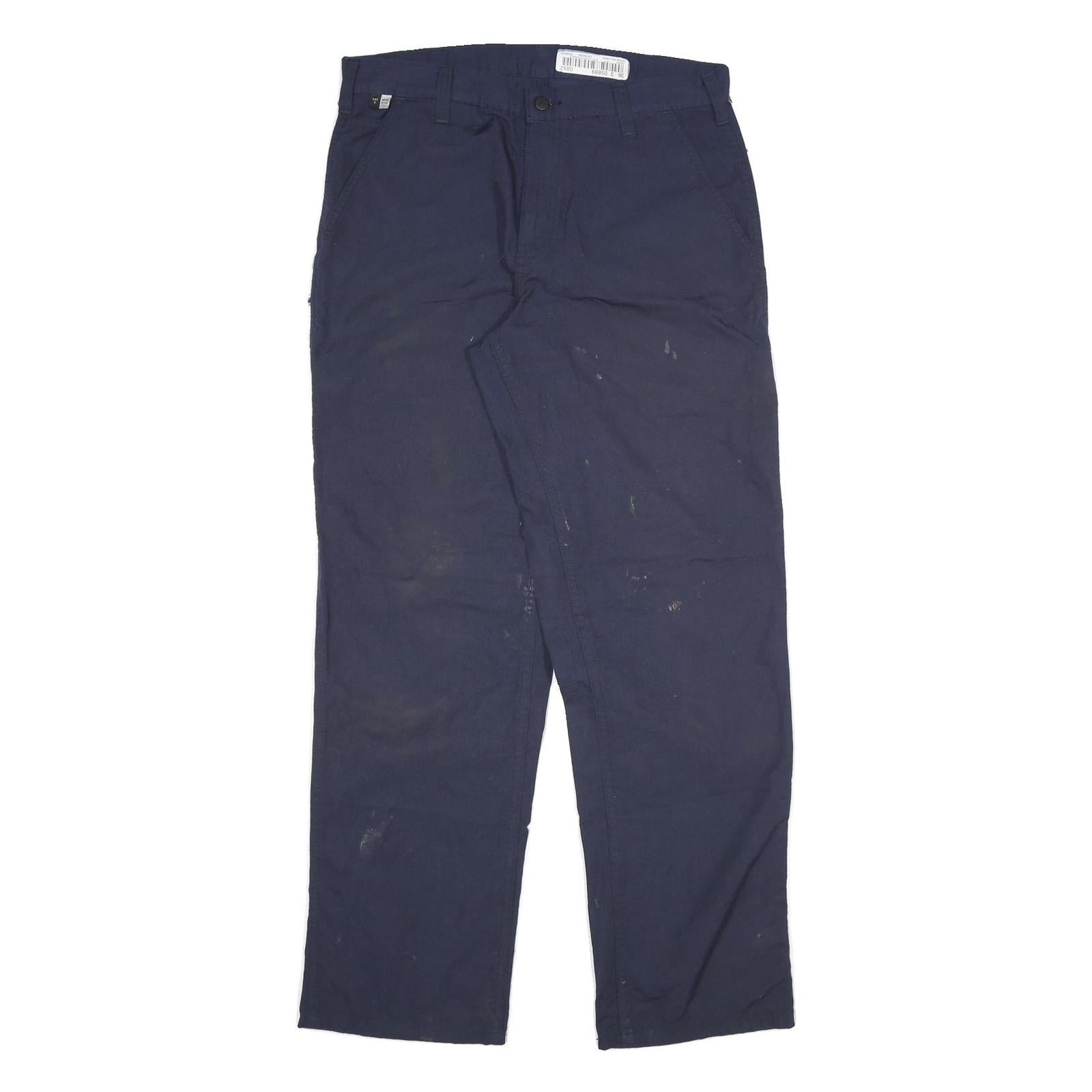 CARHARTT Mens Cotton Blend Navy Relaxed Straight Trousers W34 L34 Workwear