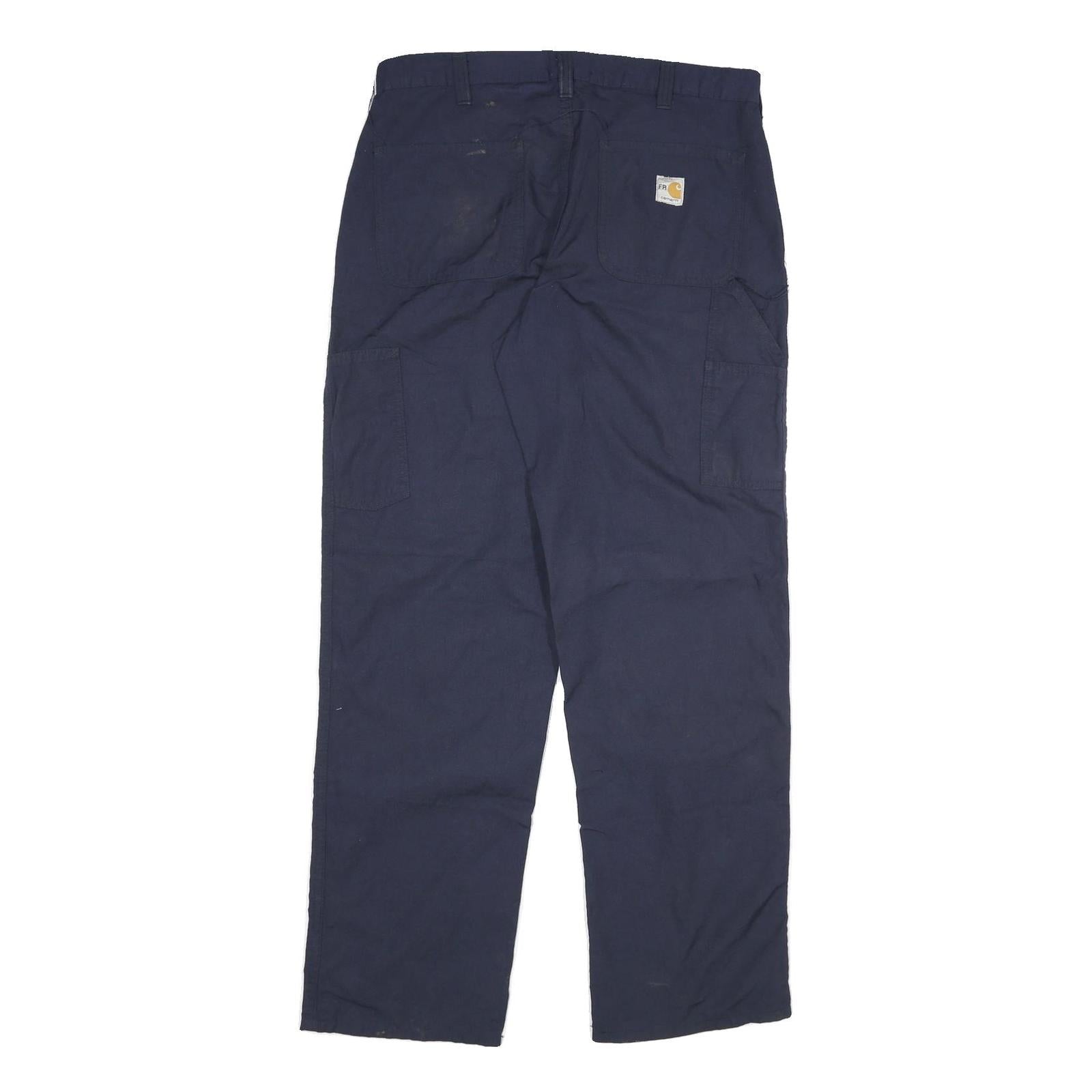 CARHARTT Mens Cotton Blend Navy Relaxed Straight Trousers W34 L34 Workwear