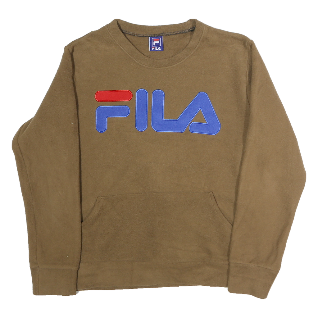 FILA Womens Brown Crew Neck M Sweatshirt Logo Front Pocket Casual