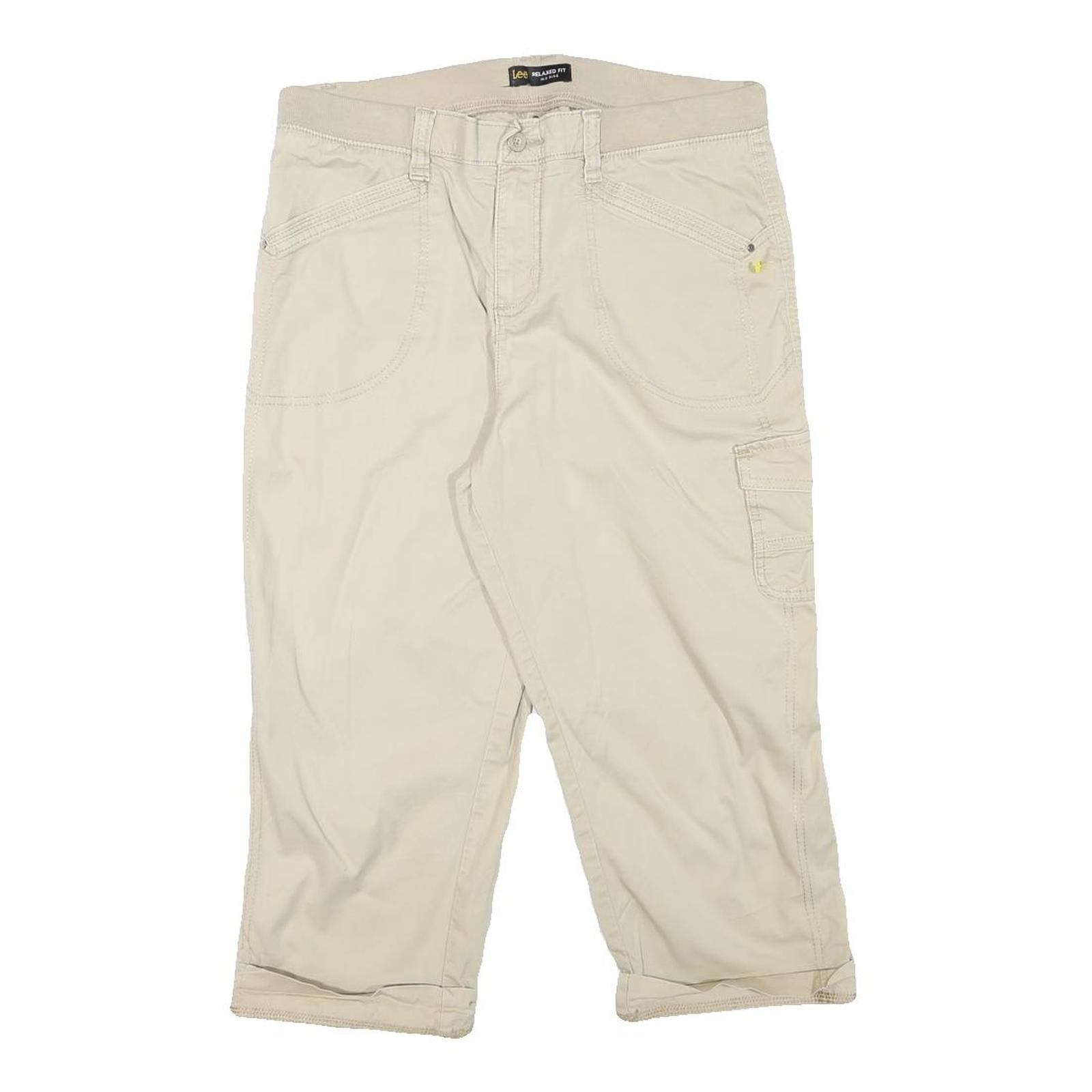 LEE Womens Beige Cotton Blend Cargo Shorts L W31 Casual Relaxed Fit