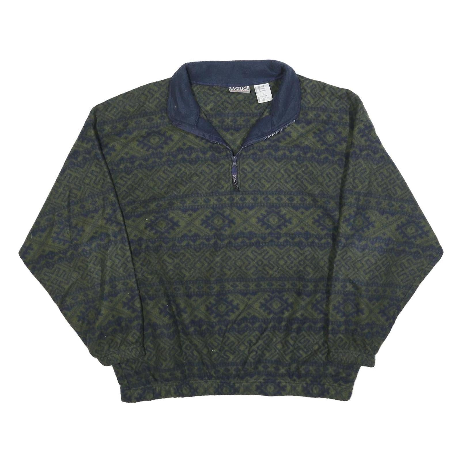 BUGLE BOY Mens Green & Navy Patterned Jumper Pullover Crew Neck Basic Knit XL