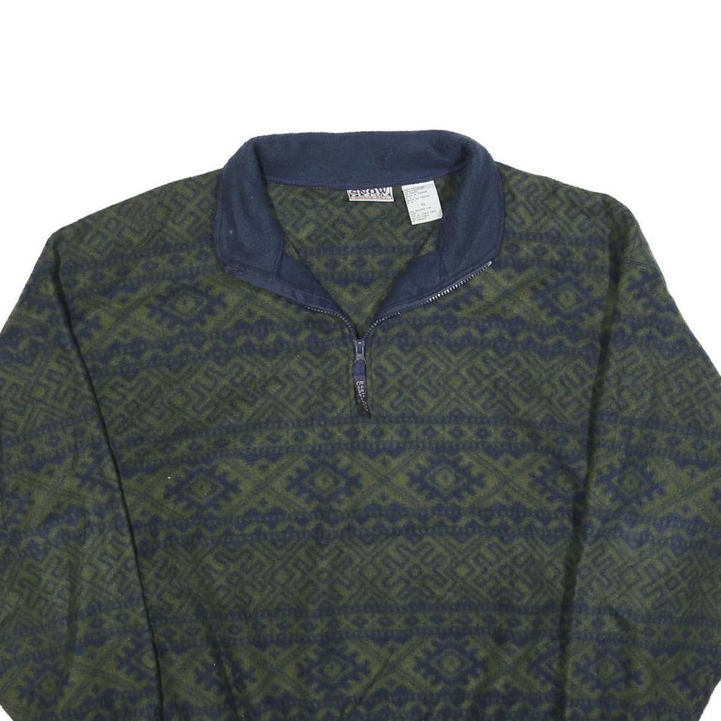 BUGLE BOY Mens Green & Navy Patterned Jumper Pullover Crew Neck Basic Knit XL