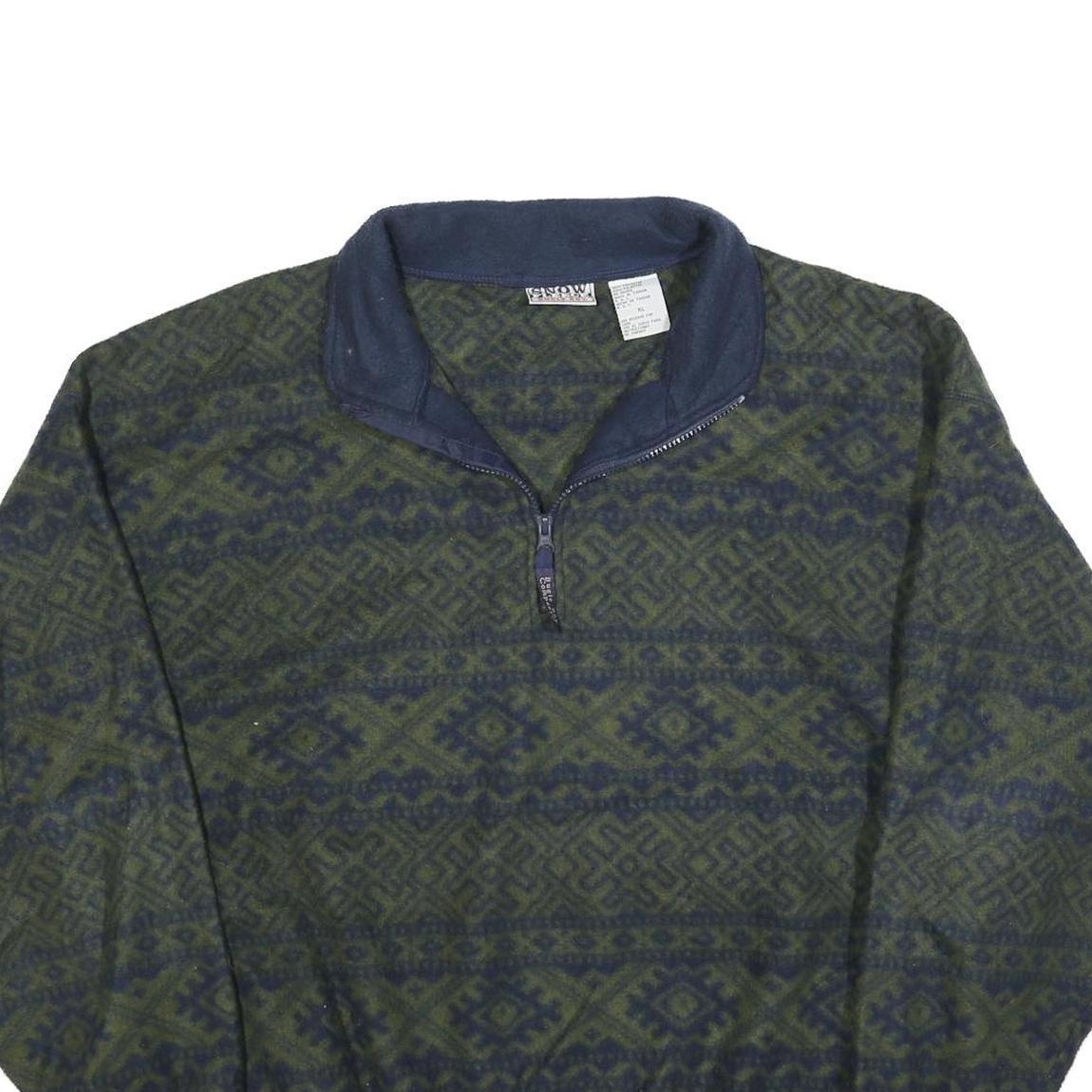 BUGLE BOY Mens Green & Navy Patterned Jumper Pullover Crew Neck Basic Knit XL
