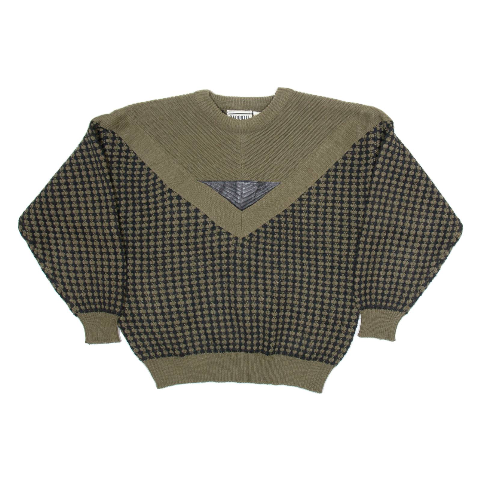 GABRIELLE Mens Patterned Jumper Green Geometric Tight Knit M