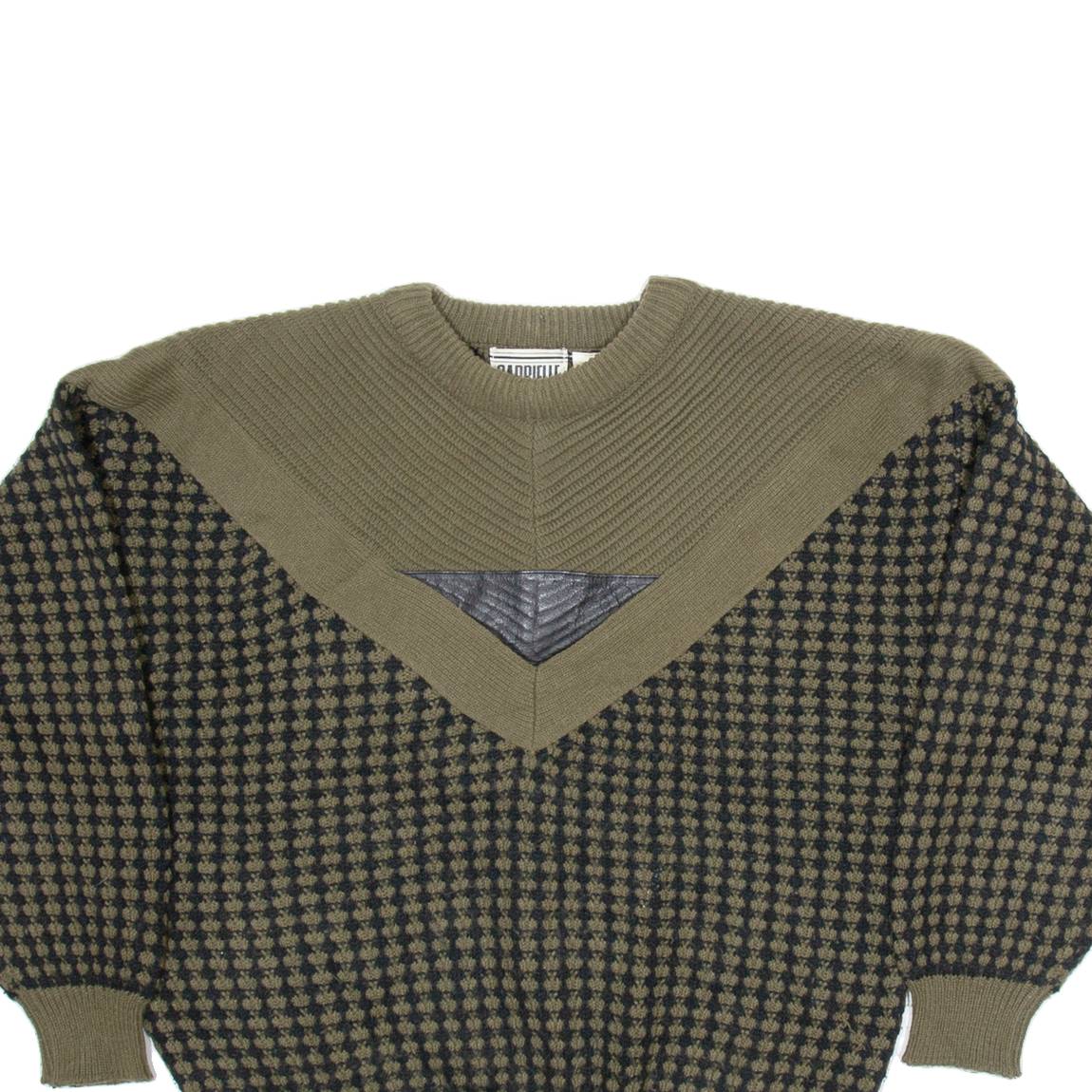 GABRIELLE Mens Patterned Jumper Green Geometric Tight Knit M