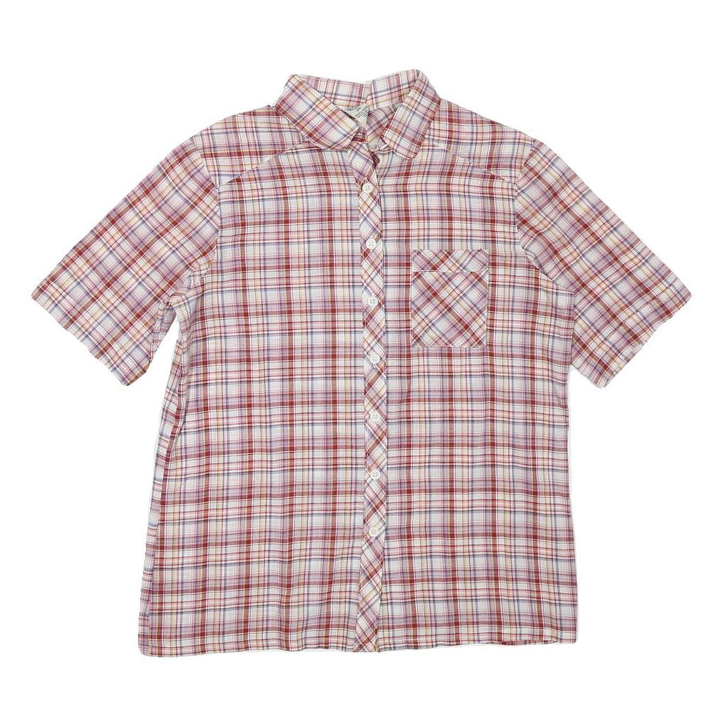 C&A Womens Red Plaid Shirt XXS Cotton Blend Short Sleeve Button Pocket