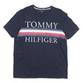 TOMMY HILFIGER Mens Navy Blue White & Red Graphic T-Shirt L Short Sleeve Crew