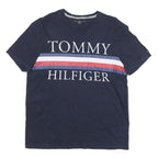 TOMMY HILFIGER Mens Navy Blue White & Red Graphic T-Shirt L Short Sleeve Crew