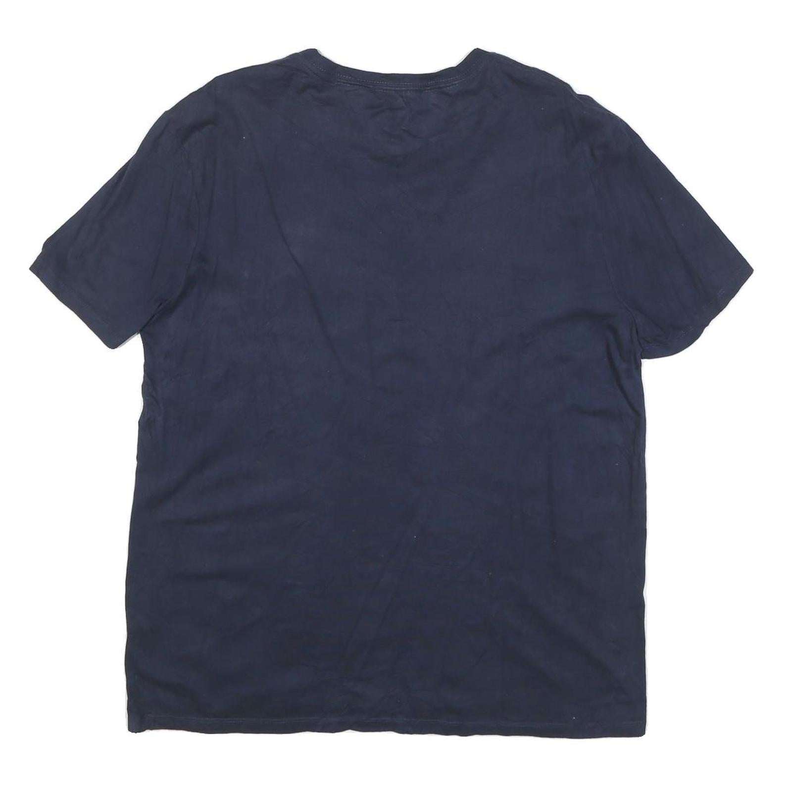 TOMMY HILFIGER Mens Navy Blue White & Red Graphic T-Shirt L Short Sleeve Crew