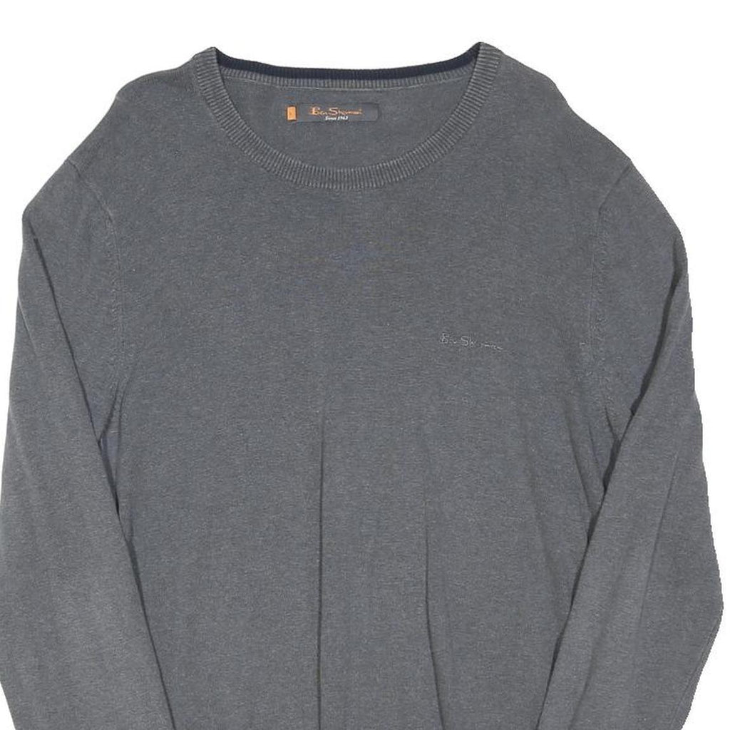 BEN SHERMAN Mens Grey Cotton Blend Plain Crew Neck Basic Knit Jumper L Casual