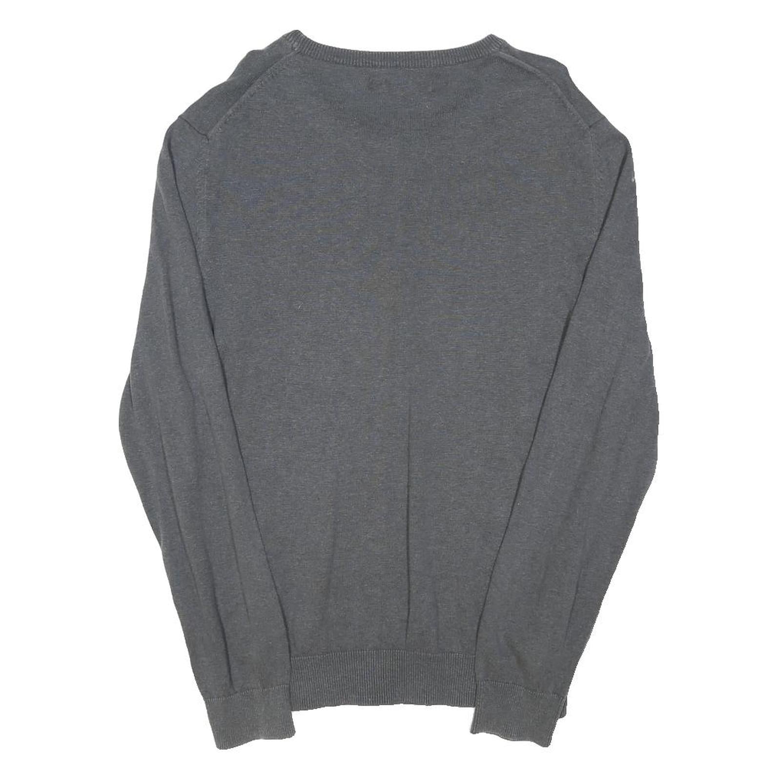 BEN SHERMAN Mens Grey Cotton Blend Plain Crew Neck Basic Knit Jumper L Casual
