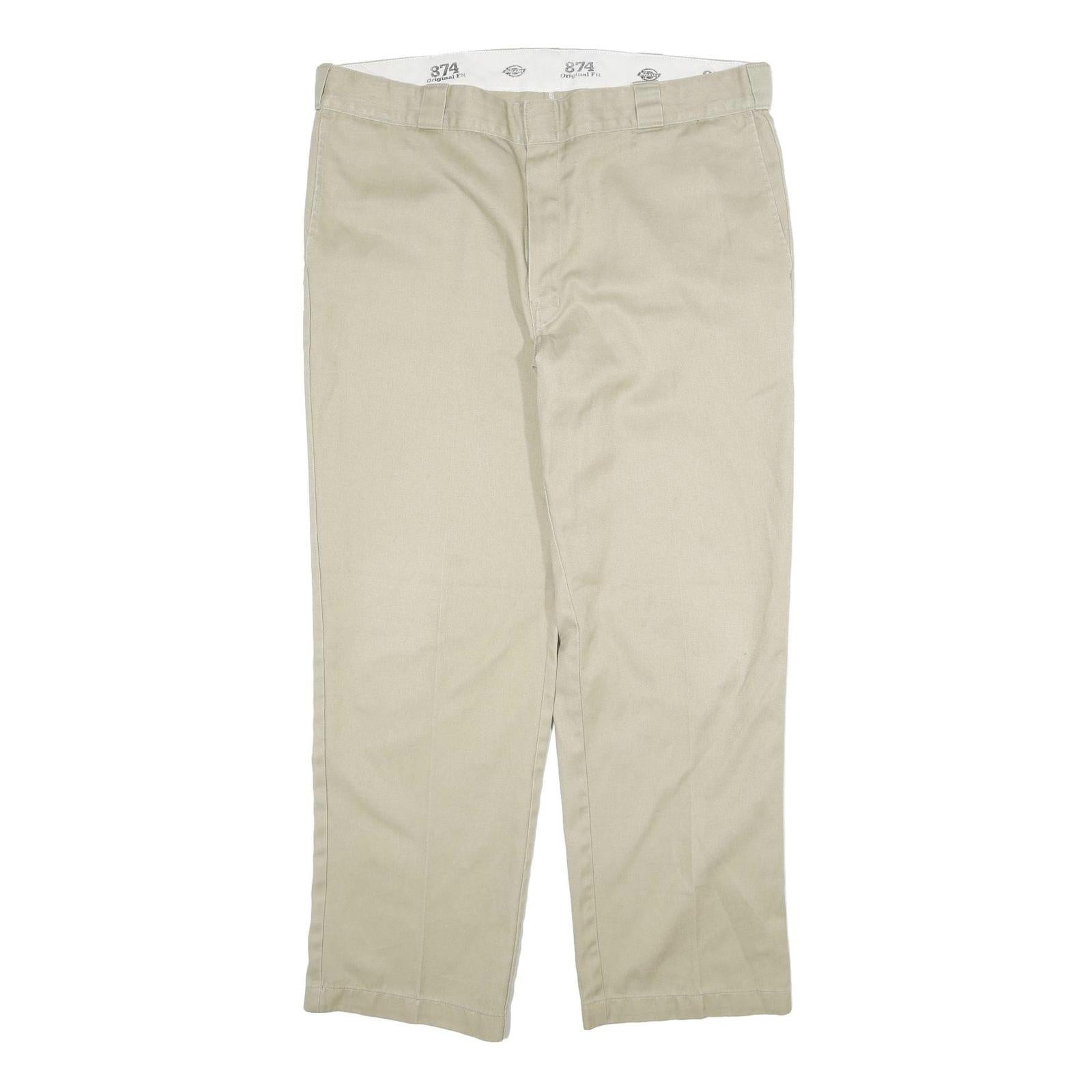 DICKIES Mens Cotton Blend Beige Regular Fit Straight Trousers W40 L29 Workwear