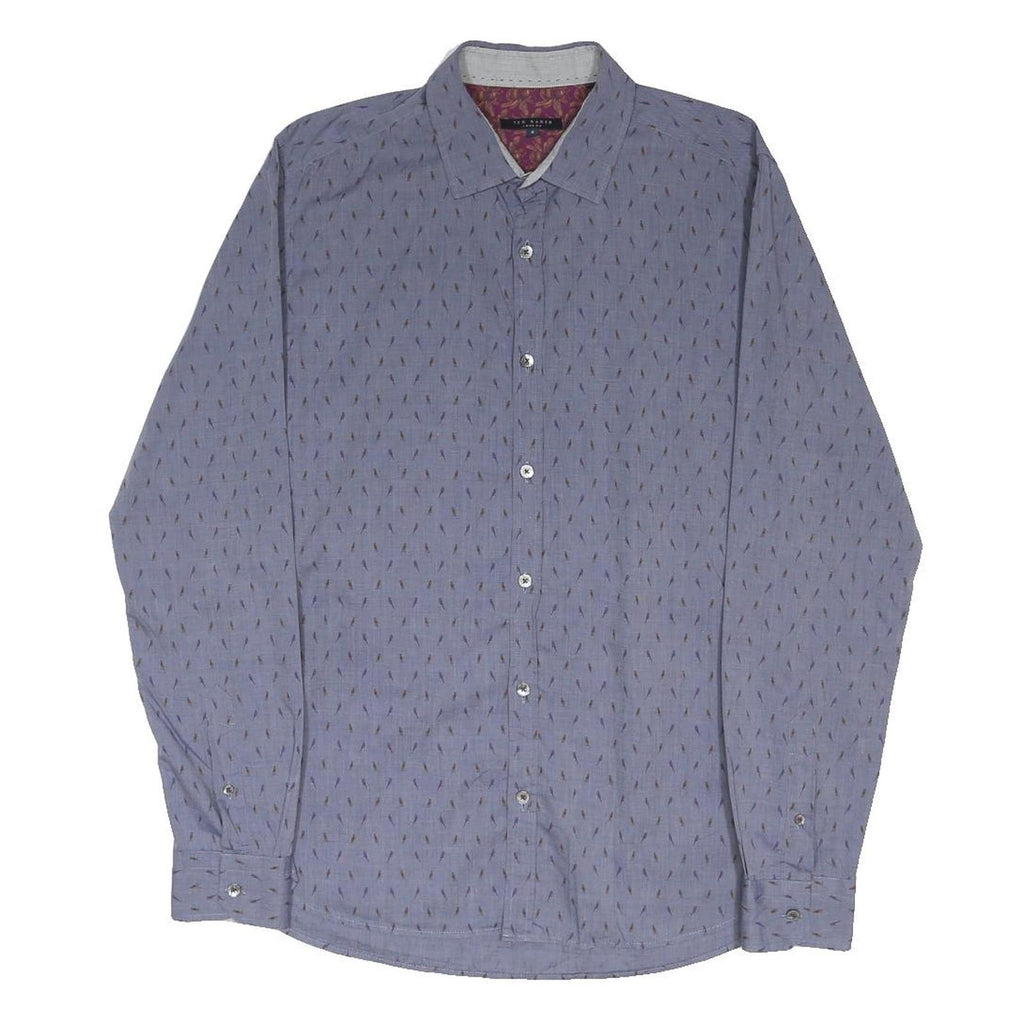 TED BAKER Mens Blue Pattern Shirt M Cotton Blend Casual Long Sleeve Buttons