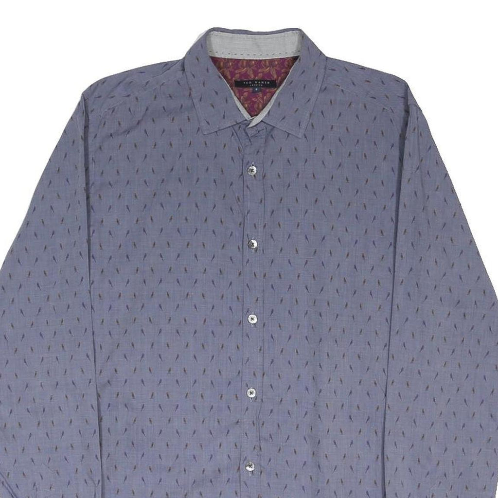 TED BAKER Mens Blue Pattern Shirt M Cotton Blend Casual Long Sleeve Buttons