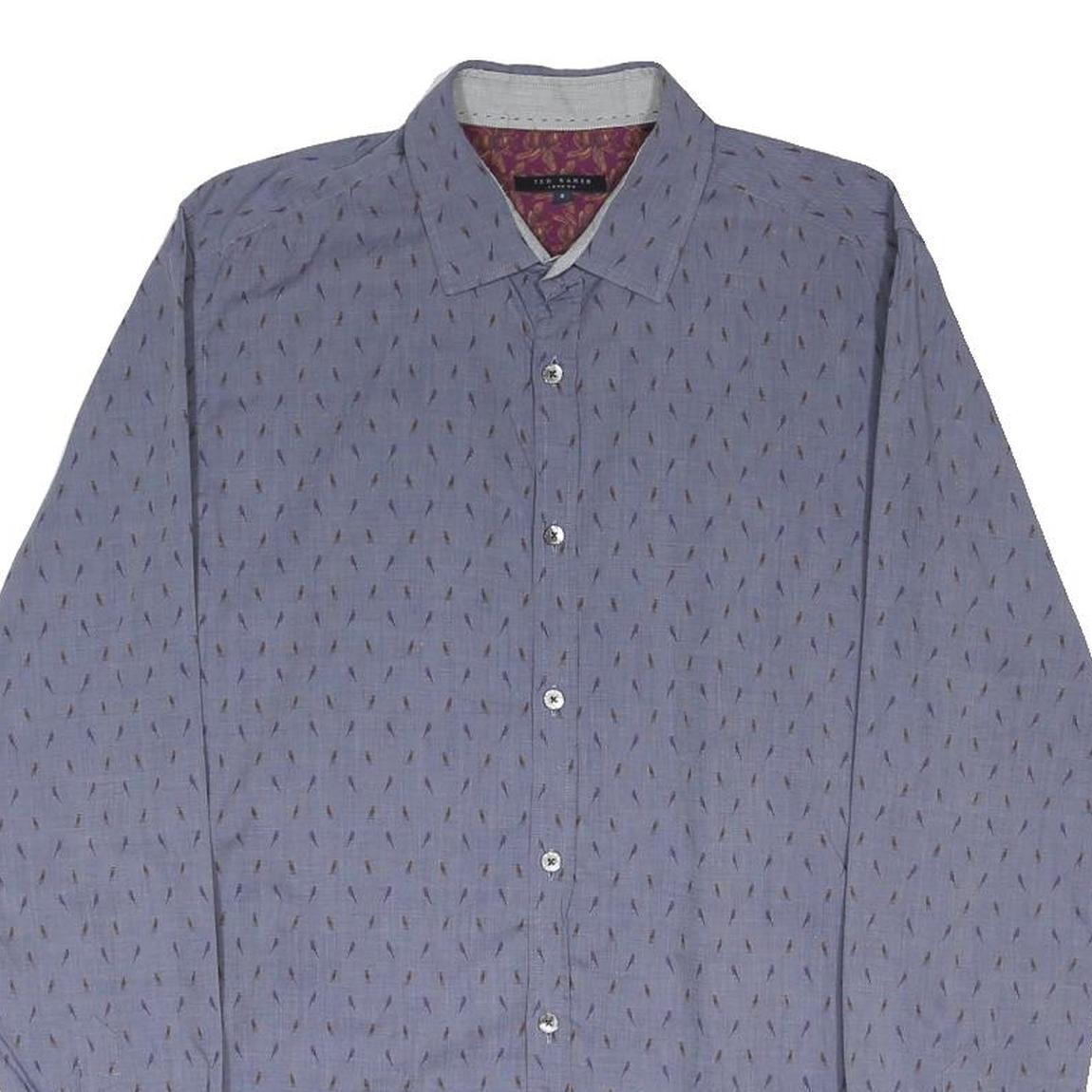 TED BAKER Mens Blue Pattern Shirt M Cotton Blend Casual Long Sleeve Buttons