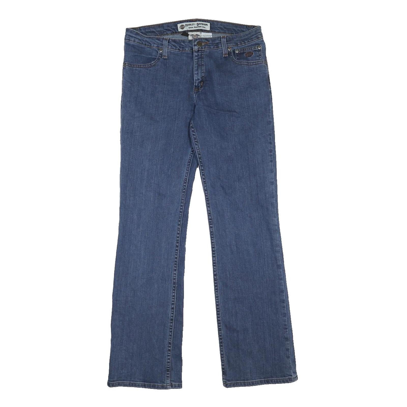 HARLEY DAVIDSON Womens Regular Blue Denim Button Jeans W32 L31 Classic Fit