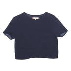 TED BAKER Womens Navy Blue Plain Crop Top Short Sleeve Round Neck XS Stylish