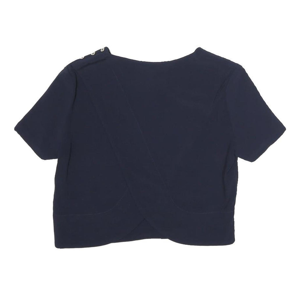 TED BAKER Womens Navy Blue Plain Crop Top Short Sleeve Round Neck XS Stylish