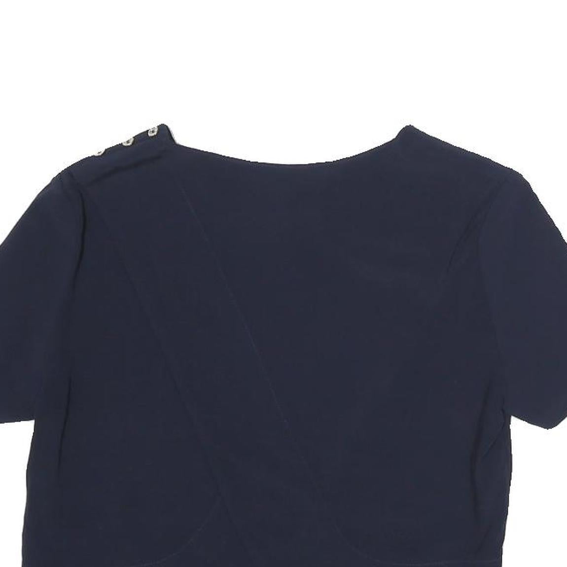 TED BAKER Womens Navy Blue Plain Crop Top Short Sleeve Round Neck XS Stylish