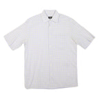 BOSS HUGO BOSS Mens Beige & Blue Check Shirt L Cotton Blend Short Sleeve Casual
