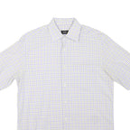 BOSS HUGO BOSS Mens Beige & Blue Check Shirt L Cotton Blend Short Sleeve Casual
