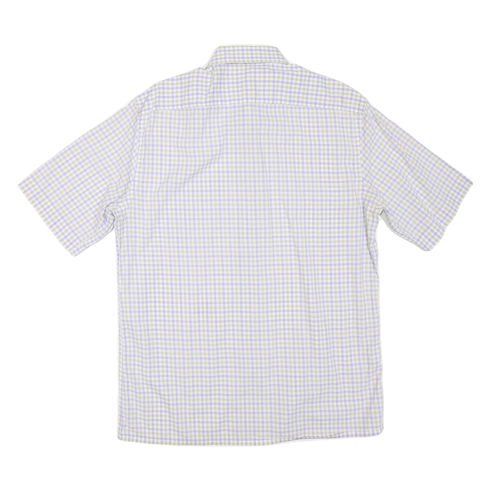 BOSS HUGO BOSS Mens Beige & Blue Check Shirt L Cotton Blend Short Sleeve Casual