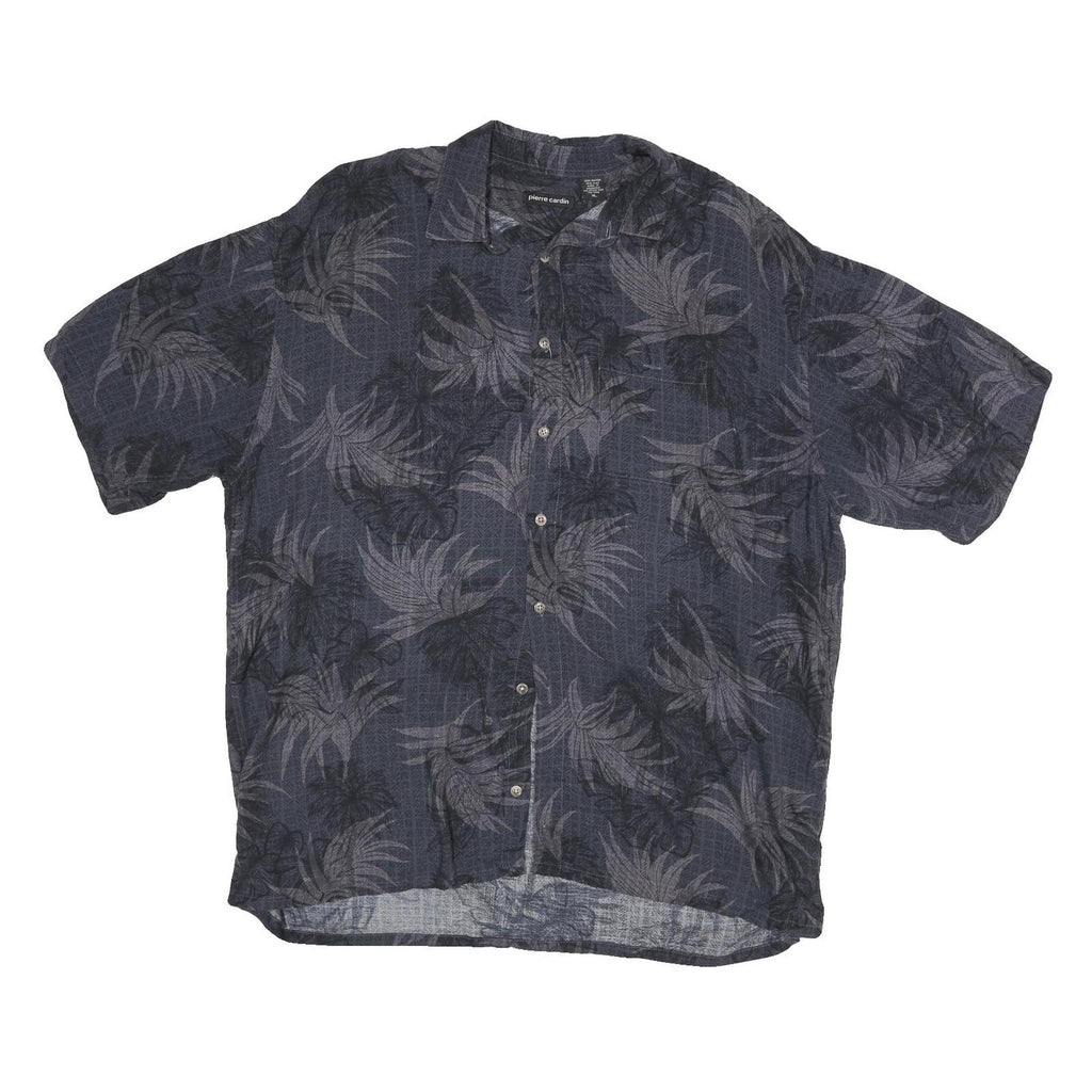 PIERRE CARDIN Mens Navy Blue & Grey Pattern Rayon Shirt XL Casual Summer Wear