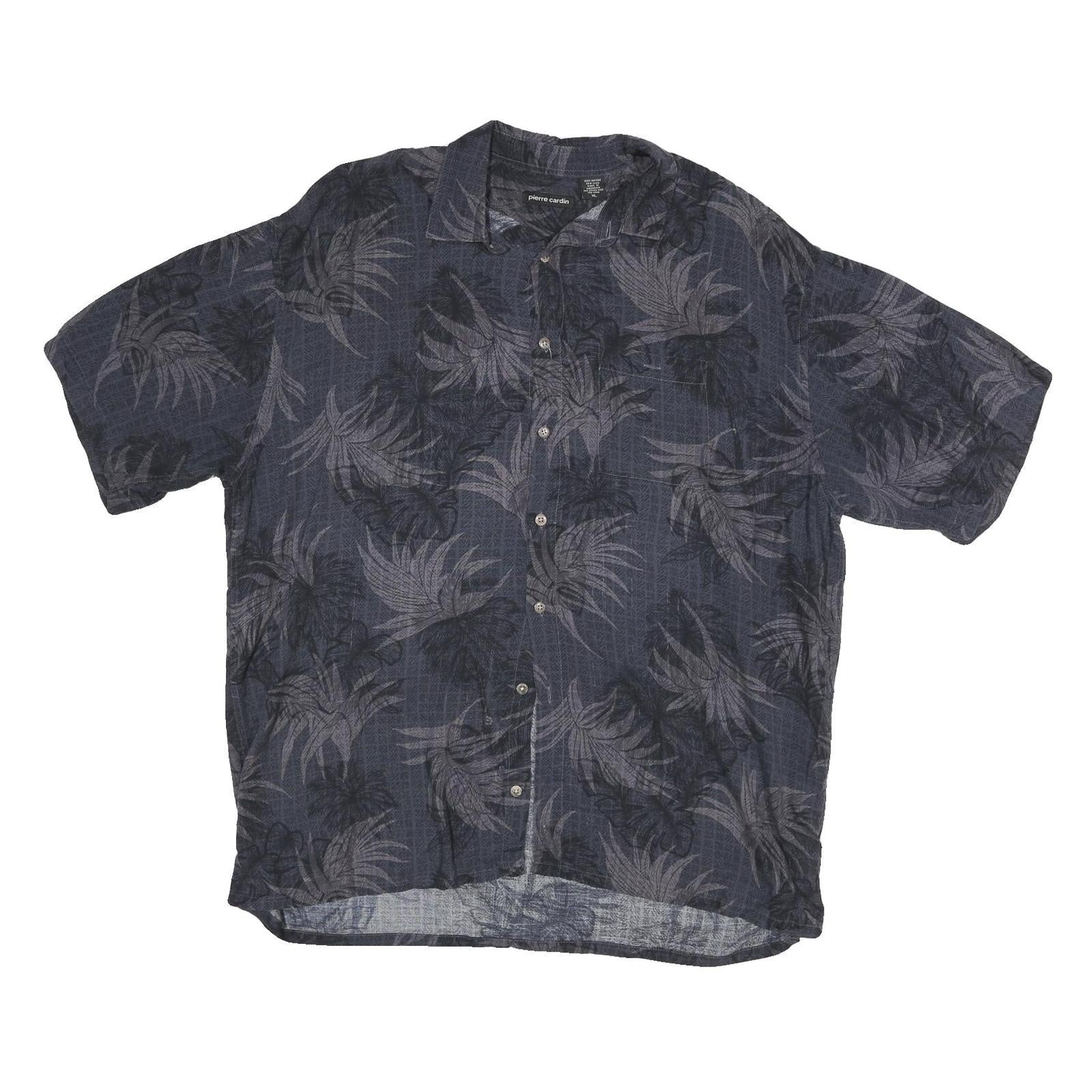 PIERRE CARDIN Mens Navy Blue & Grey Pattern Rayon Shirt XL Casual Summer Wear