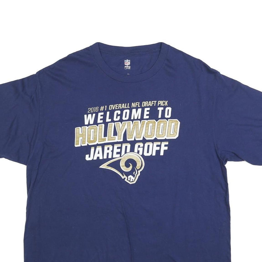 NFL Mens Blue Welcome To Hollywood Jared Goff Graphic T-Shirt XL Crew Neck Short
