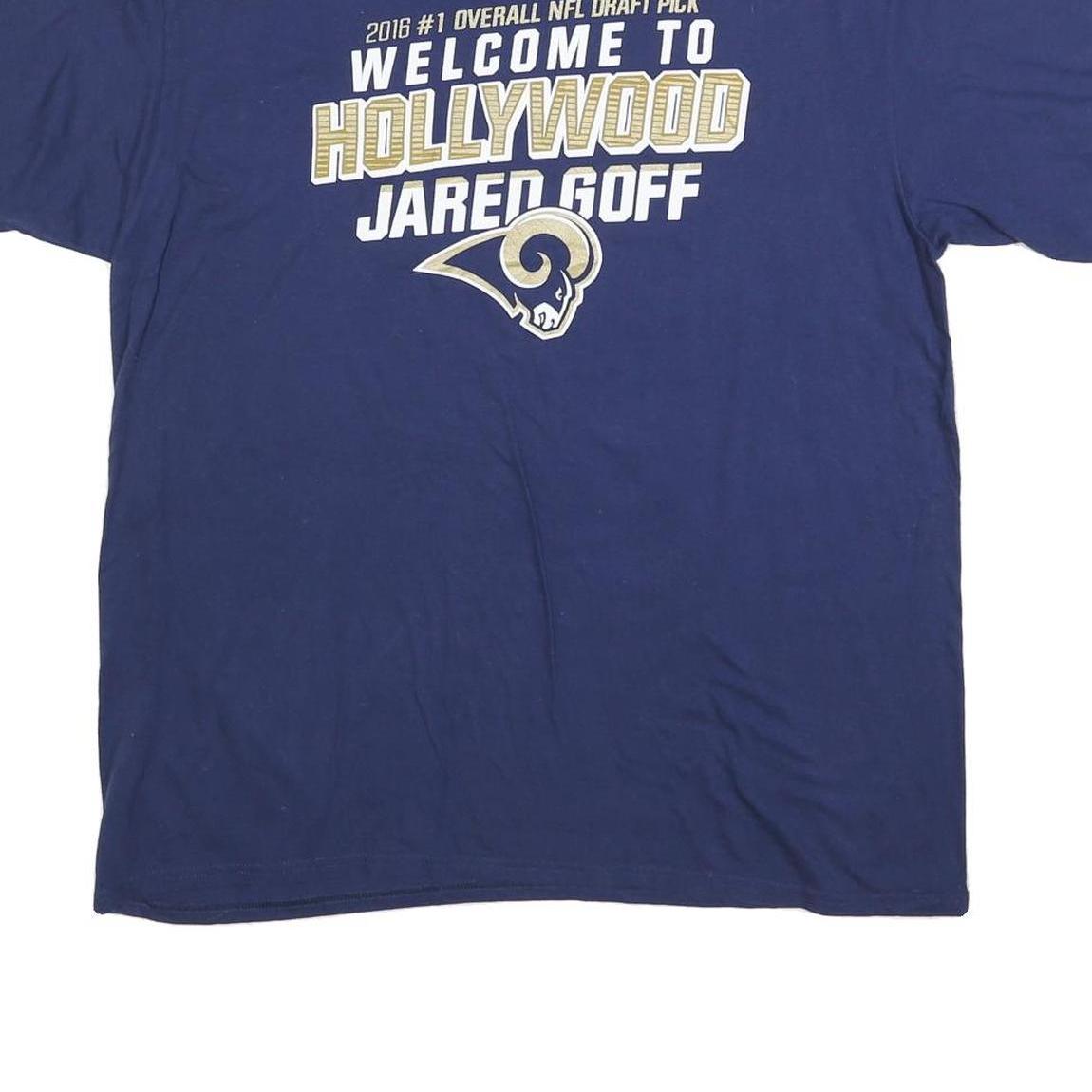 NFL Mens Blue Welcome To Hollywood Jared Goff Graphic T-Shirt XL Crew Neck Short