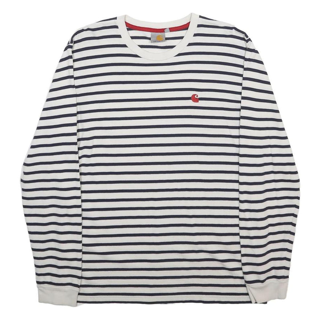 CARHARTT Mens White & Navy Striped Modern T-Shirt M Long Sleeve Crew Neck