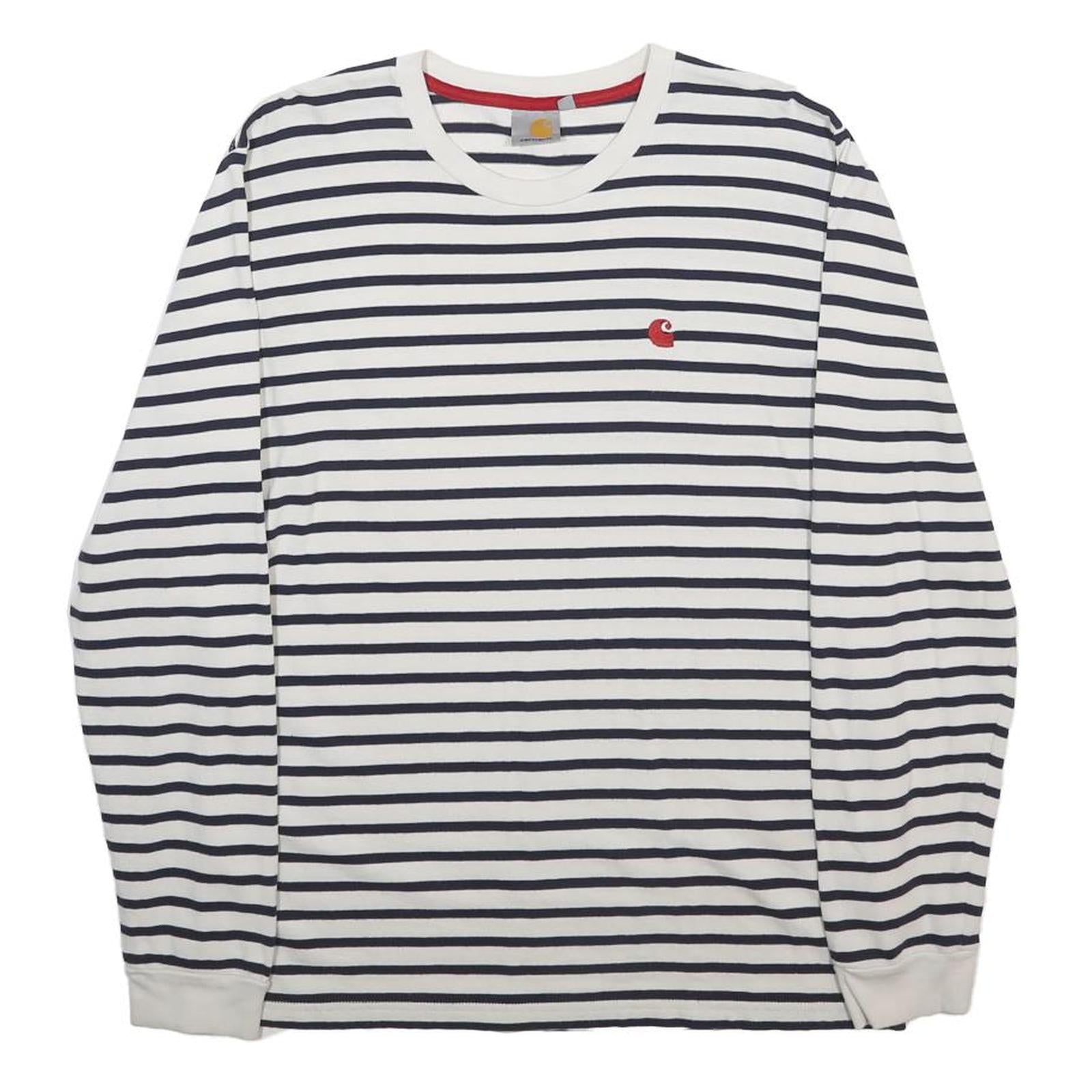 CARHARTT Mens White & Navy Striped Modern T-Shirt M Long Sleeve Crew Neck