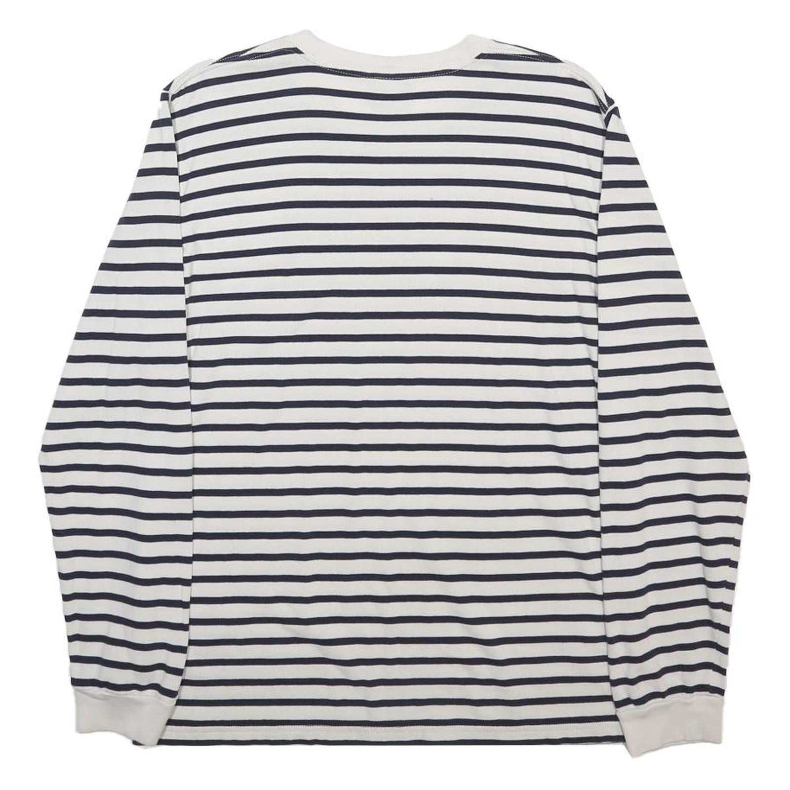 CARHARTT Mens White & Navy Striped Modern T-Shirt M Long Sleeve Crew Neck