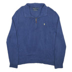 POLO RALPH LAUREN Mens Blue Plain Pullover Crew Neck Basic Knit L Cotton Jumper