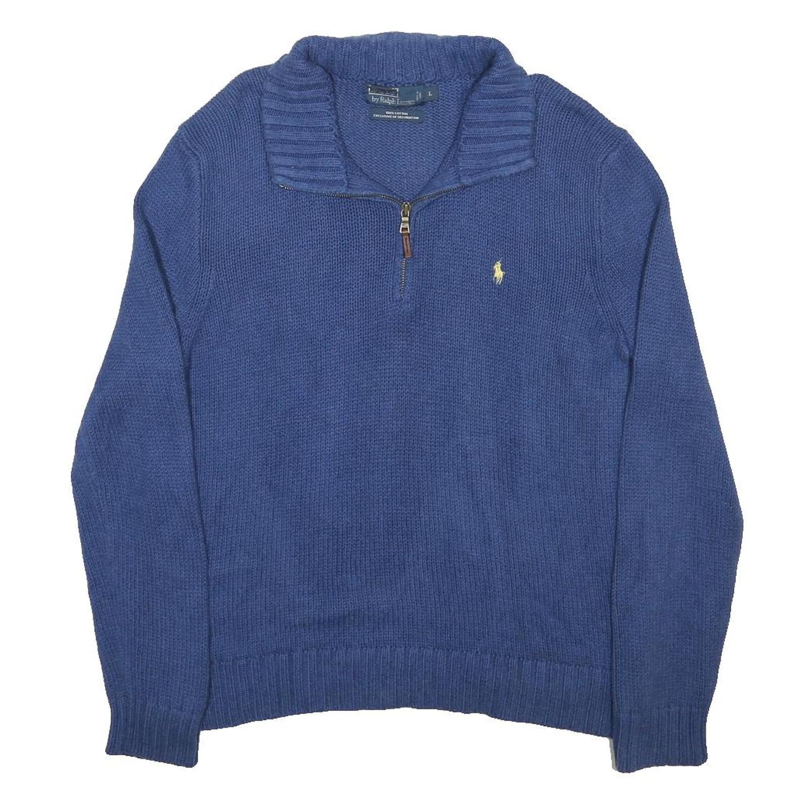 POLO RALPH LAUREN Mens Blue Plain Pullover Crew Neck Basic Knit L Cotton Jumper