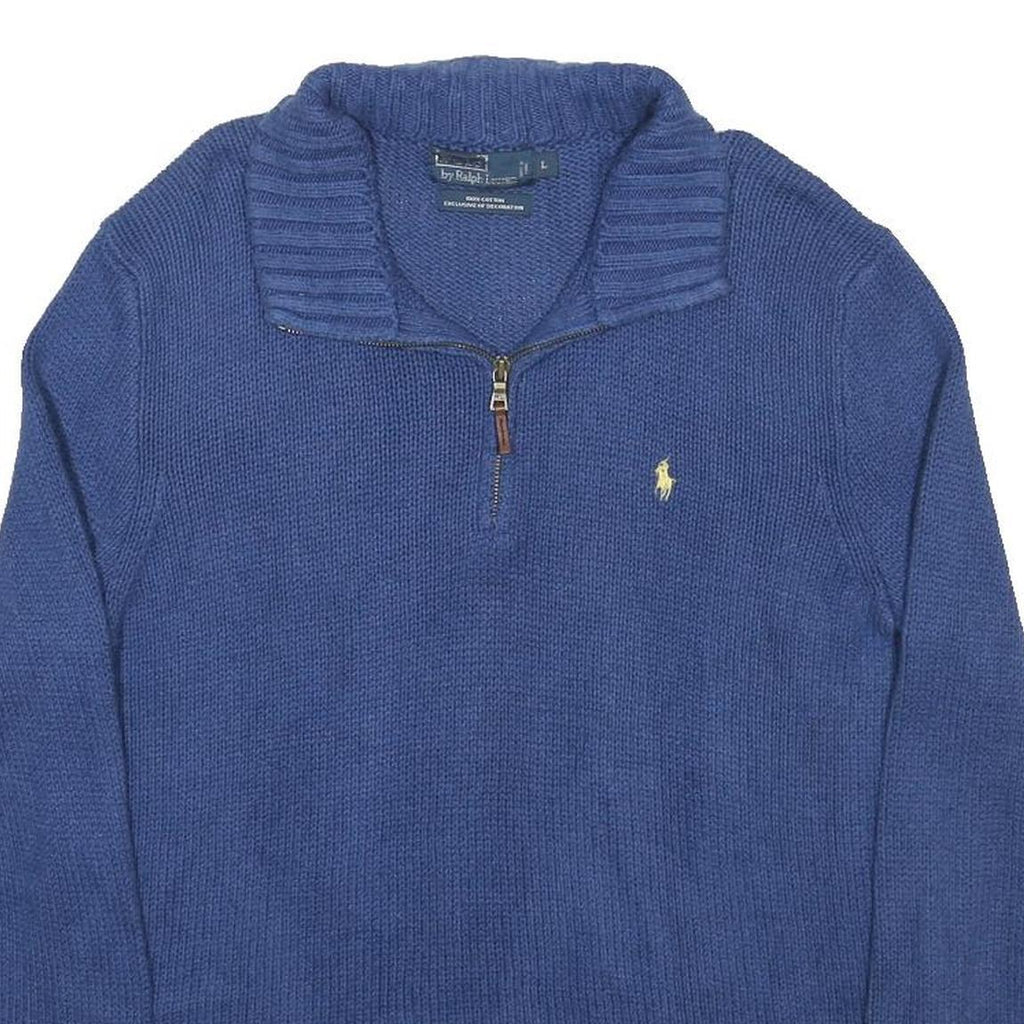 POLO RALPH LAUREN Mens Blue Plain Pullover Crew Neck Basic Knit L Cotton Jumper
