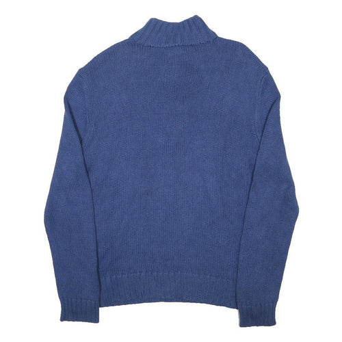 POLO RALPH LAUREN Mens Blue Plain Pullover Crew Neck Basic Knit L Cotton Jumper