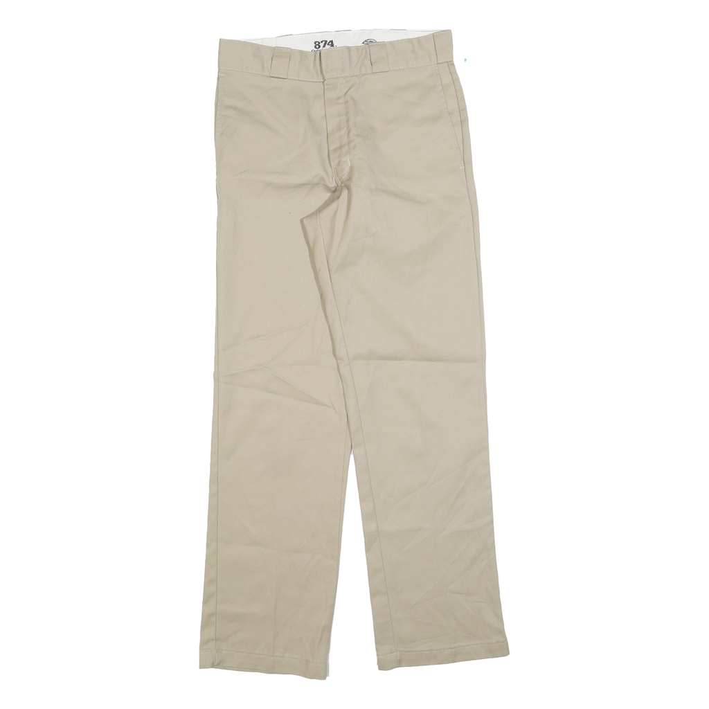 DICKIES Mens Beige Cotton Blend Regular Straight Trousers W30 L32 Workwear Zip